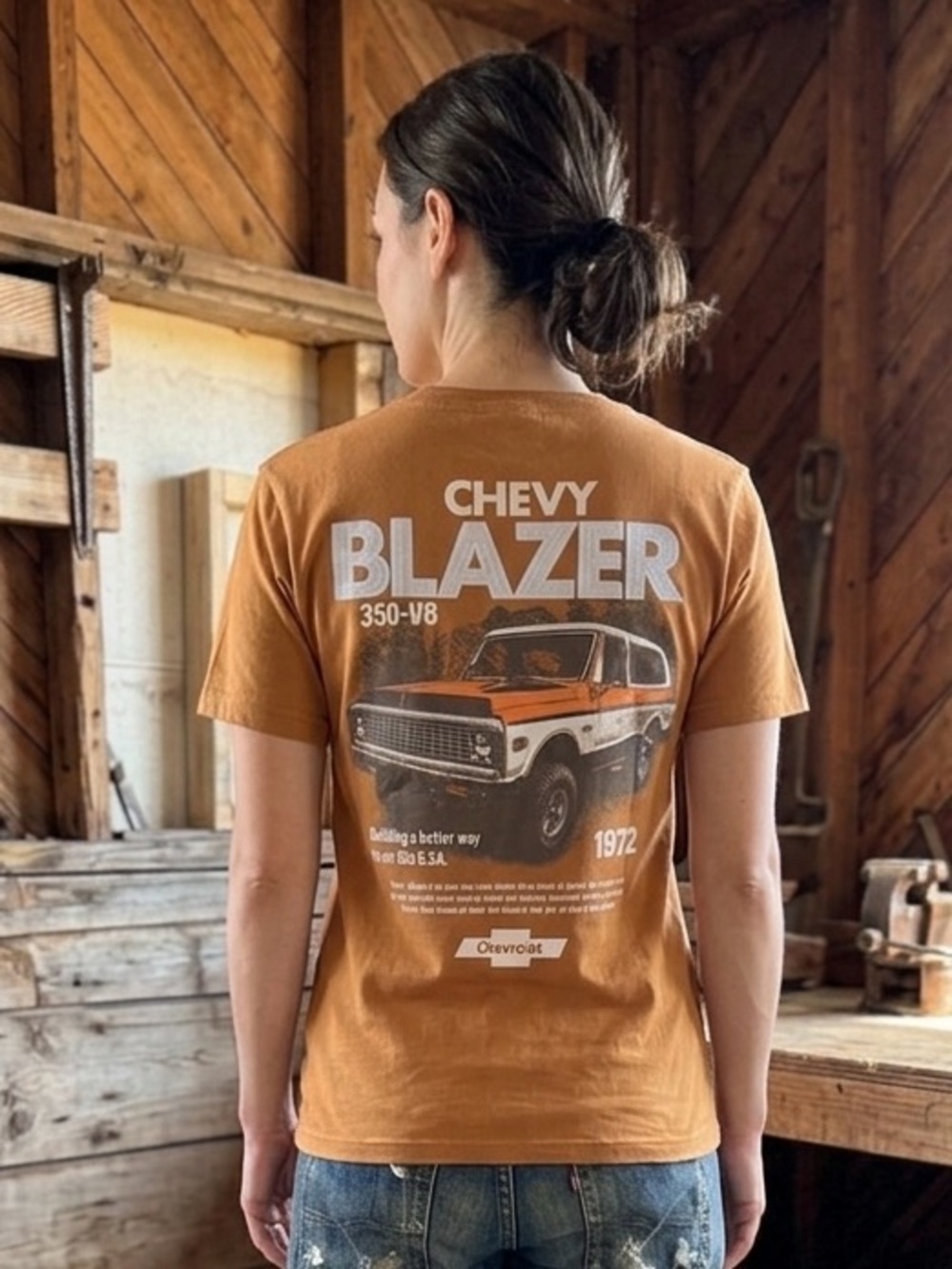 Embroidered Chevy Blazer Graphic Tee - Rust Orange